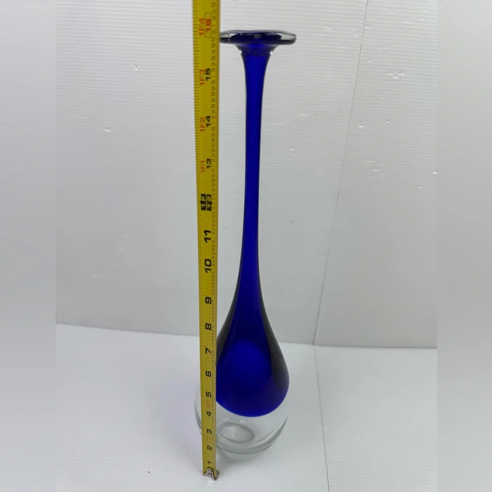 VTG Z Gallerie Veneto Sapphire Blue Glass Bud Vase 16” Teardrop Weighted Vase